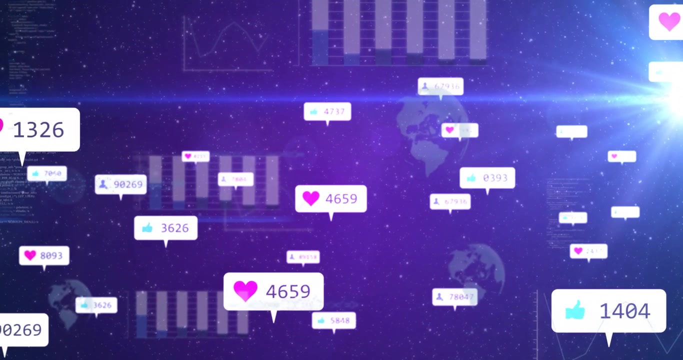 Metric bubbles spawning and drifting inward on update as bar chart fills showing engagement growth