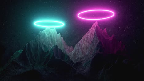 neon mountains under a starry night