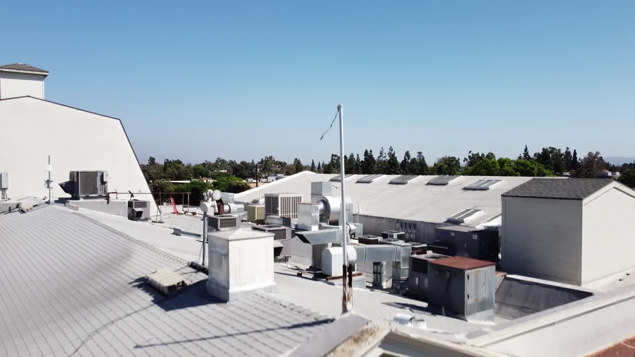 Overhead aerial view of the Yost Theater venue for concerts and events in Santa Ana, California.