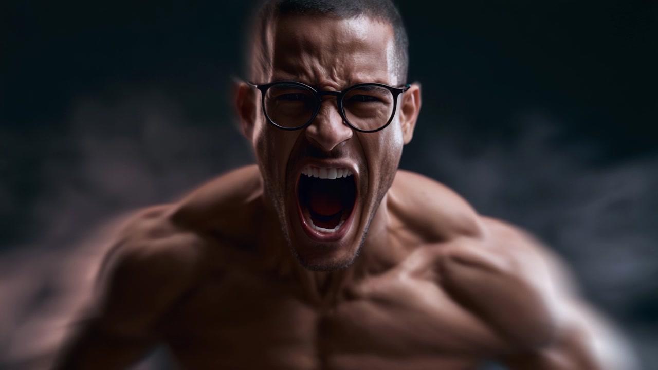 Uma Poderosa Demonstração de Emoção Crua: O Quadro Final Captura a Expressão Intensa de Força e Determinação no Grito Desenfreado de um Homem.