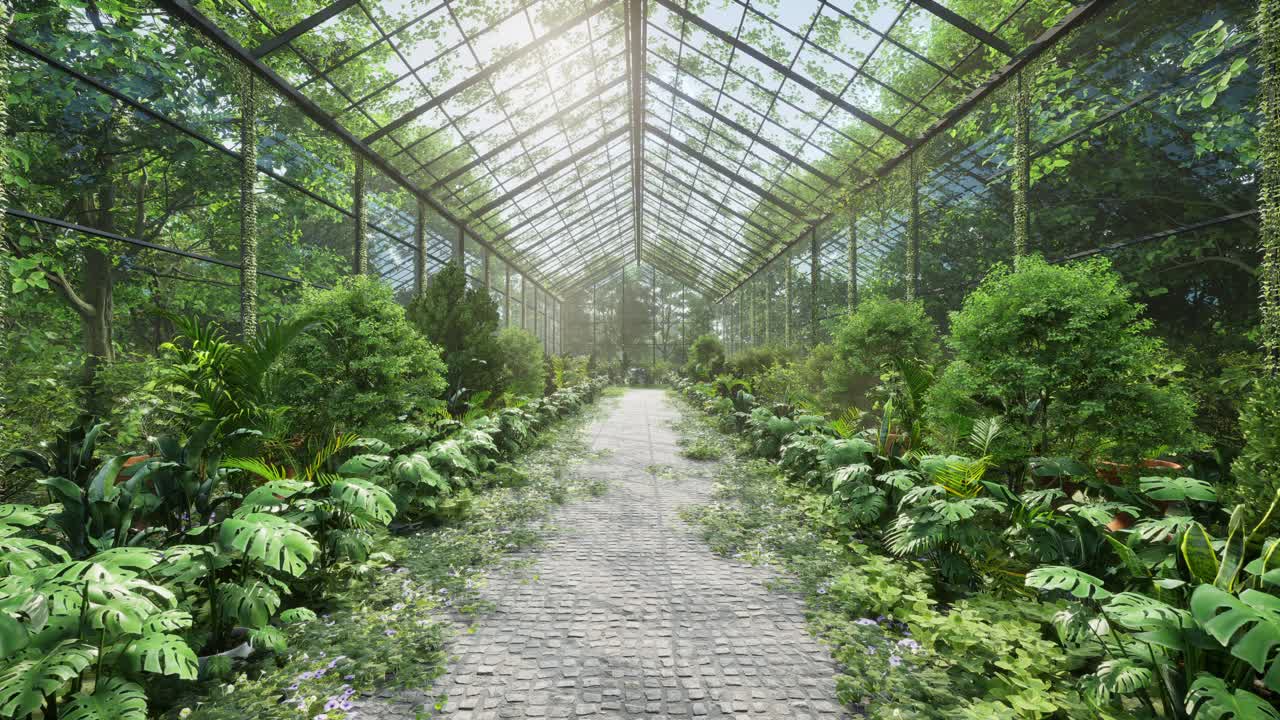 植物と花のある温室