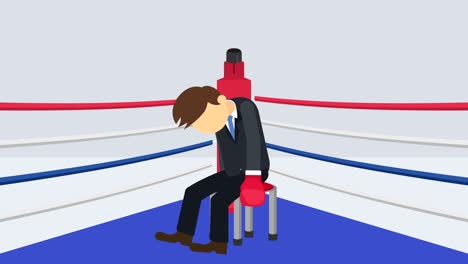 el hombre de negocios pierde la batalla en guantes de boxeo. concepto de competencia de negocios. ilustración de bucle en estilo plano.