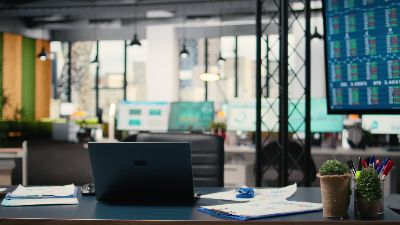 Vertical Video Modern corporate workspace with devices and key business documents