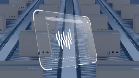 Animación-Del-Procesamiento-De-Datos-En-Pantalla-Sobre-Cajas-De-Cartón-En-Cintas-Transportadoras.