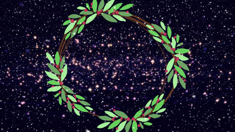 Animation-of-wreath-over-snow-falling