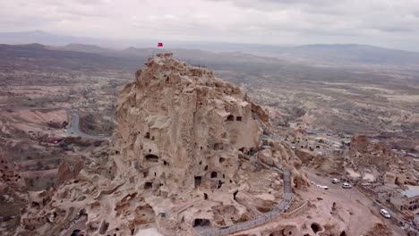 filming top of uchisar castle in cappadocia region turkey