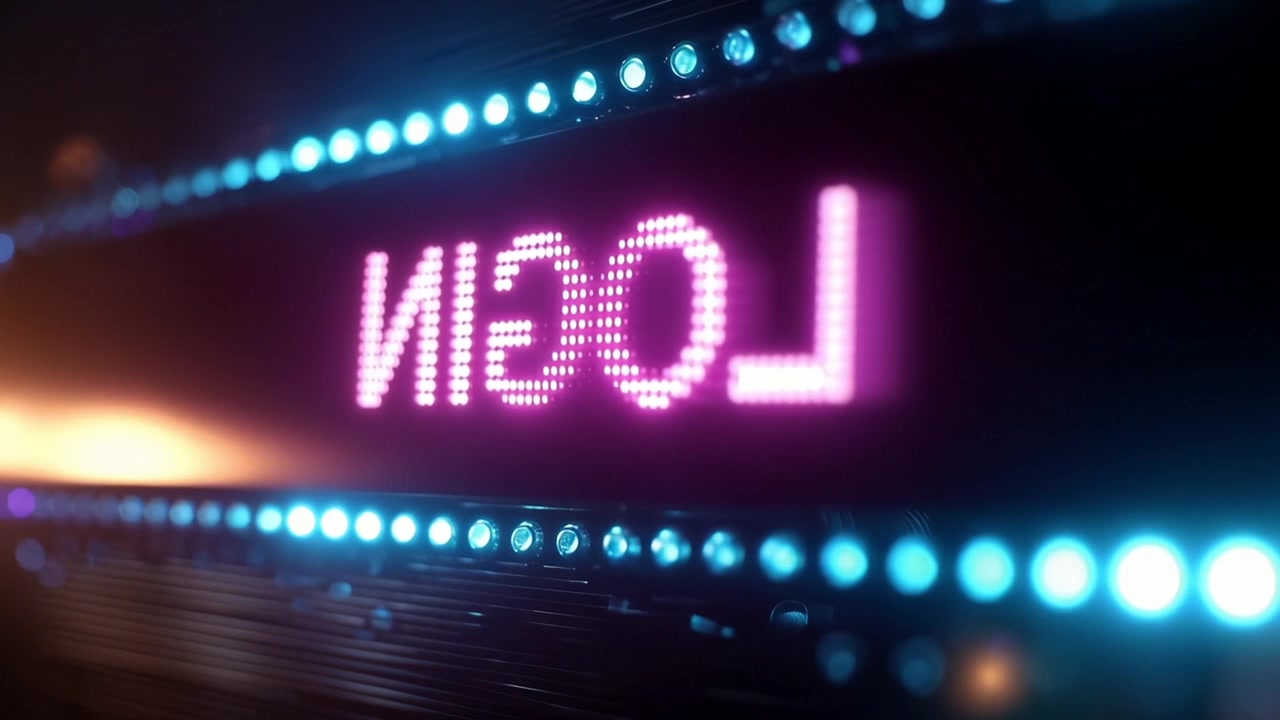 Testo di accesso animato su display digitale futuristico.