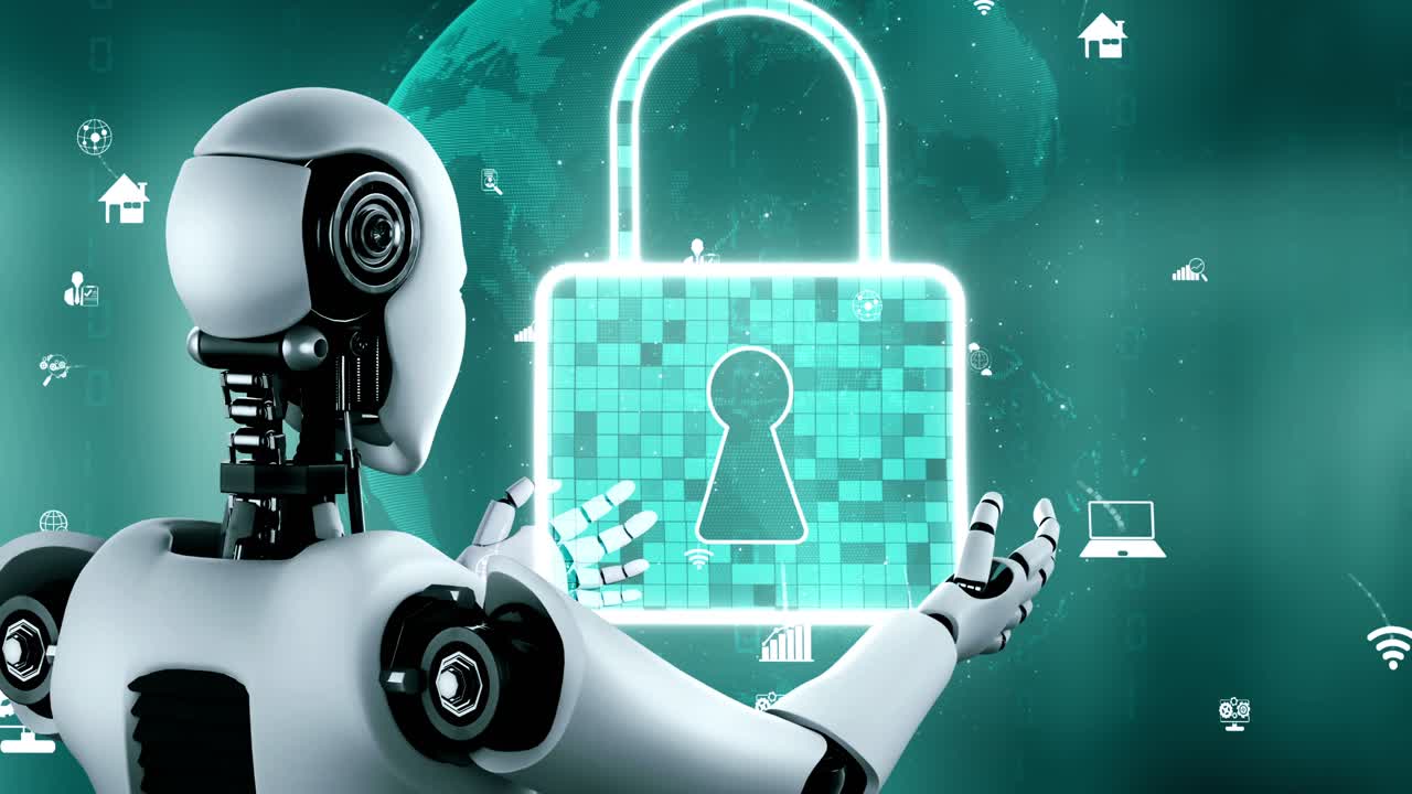 un robot humanoide utiliza la tecnología de computación en la nube para almacenar datos en un servidor en línea