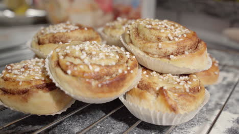 Static-handheld-footage-of-a-pile-of-cinnamon-buns