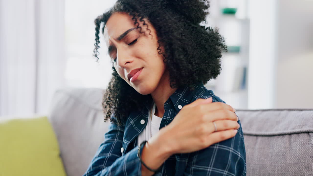 Shoulder pain, injury and health problem of woman