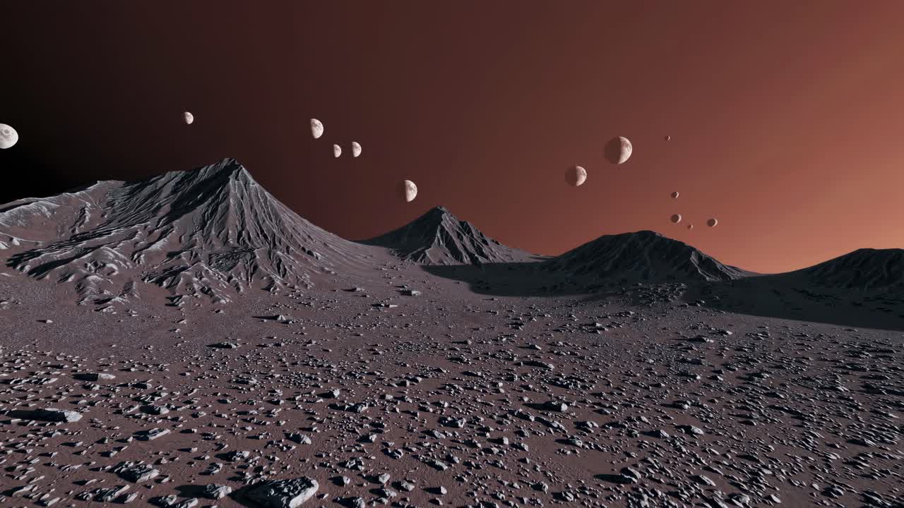 Paesaggio alieno con molteplici lune