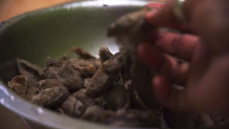 indian hand handle silk worms for food served in a bowl