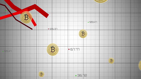 animación del procesamiento de datos y el símbolo de bitcoin sobre fondo blanco