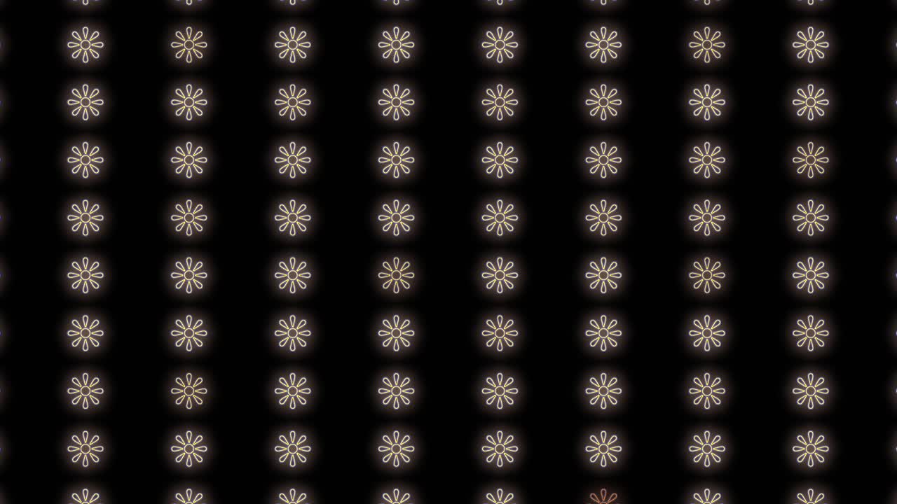 Pulsing neon yellow abstract summer flowers pattern in rows 5