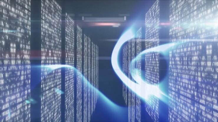 Animation of long corridor with computer processors