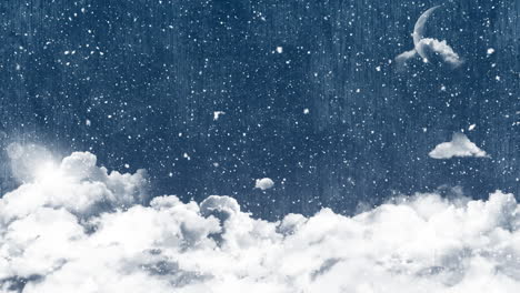 青い空の雲の上に降る雪のデジタルアニメーション