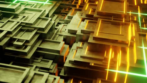 sci-fi neon geometric cubic shapes, illustration abstract 3d render