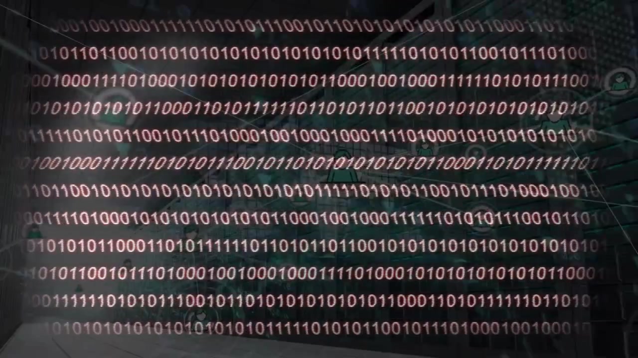 Animation of binary code and connections over servers