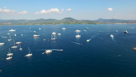 aerial view of the old harbor of golfe de saint tropez with luxury yachts