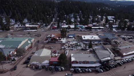 aerial drone shot of cloudcroft, new mexico main street, dolly right