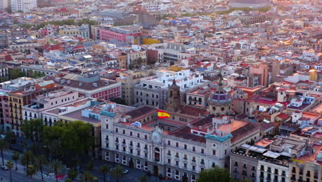 barcelona aerial view at sunset with passeig de colom avenue, spain