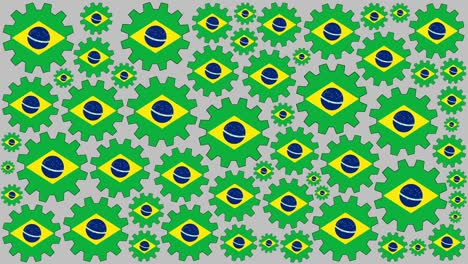 bandera brasileña engranajes girando fondo