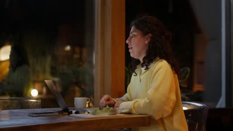 woman working at home at night