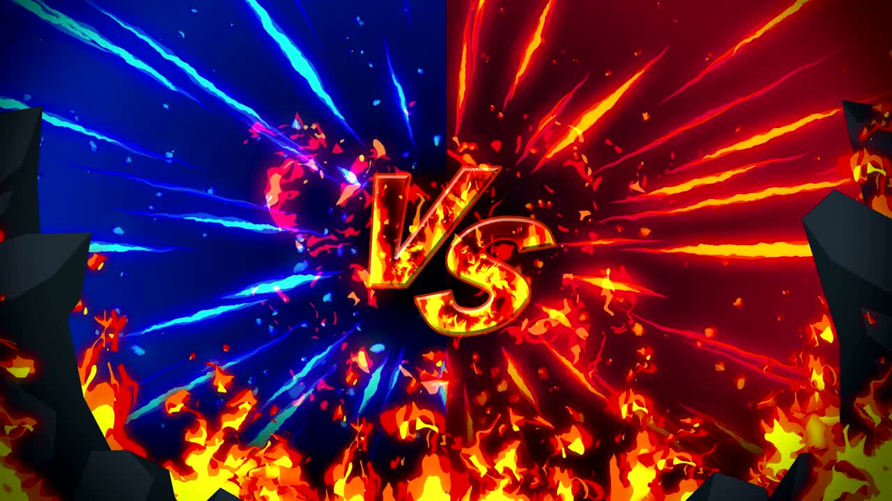 animación de fuego de dibujos animados. fondo de bucle de llama. competencia. juego de batalla. versus icono. vs icono.