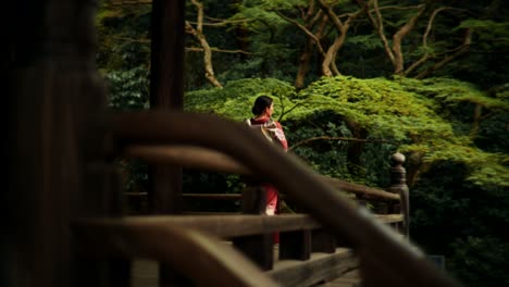 japanese woman in kimono at a temple garden