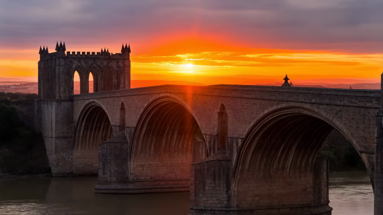 Historic Stone Arch Bridge at Sunset