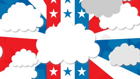 animation of clouds moving over american flag on white background