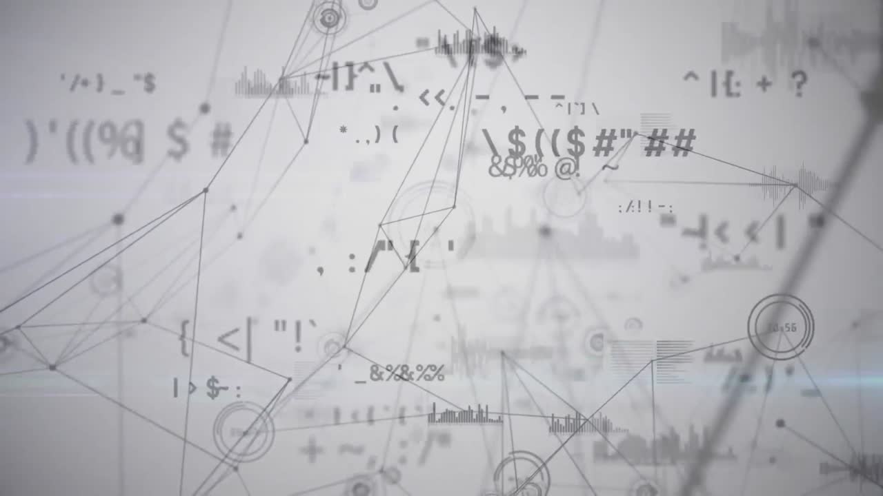 símbolos matemáticos y red de conexiones contra un fondo blanco