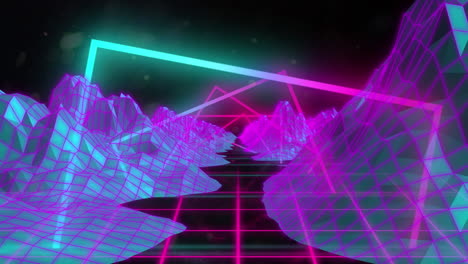 animación de formas de neón sobre montañas digitales sobre fondo negro
