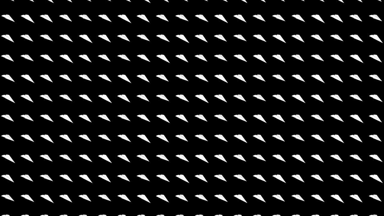 colección de aviones de papel hechos a mano. animación en bucle de un avión de papel blanco que fluye sobre un fondo negro. concepto de conexión de negocios. avión de origami volando.