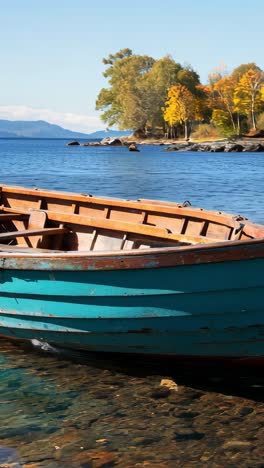 colorful wooden boat resting on the calm waters during a sunny afternoon