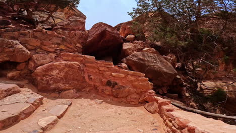 old stone stairs in the rocky area. beautiful canyons in hot sunny jordan, west asia.