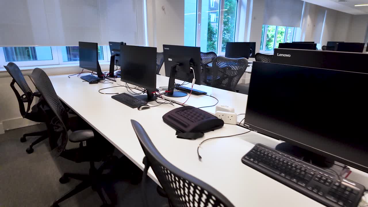 Computer lab with desks and chairs