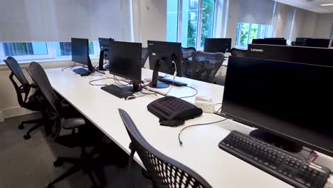 Computer lab with desks and chairs