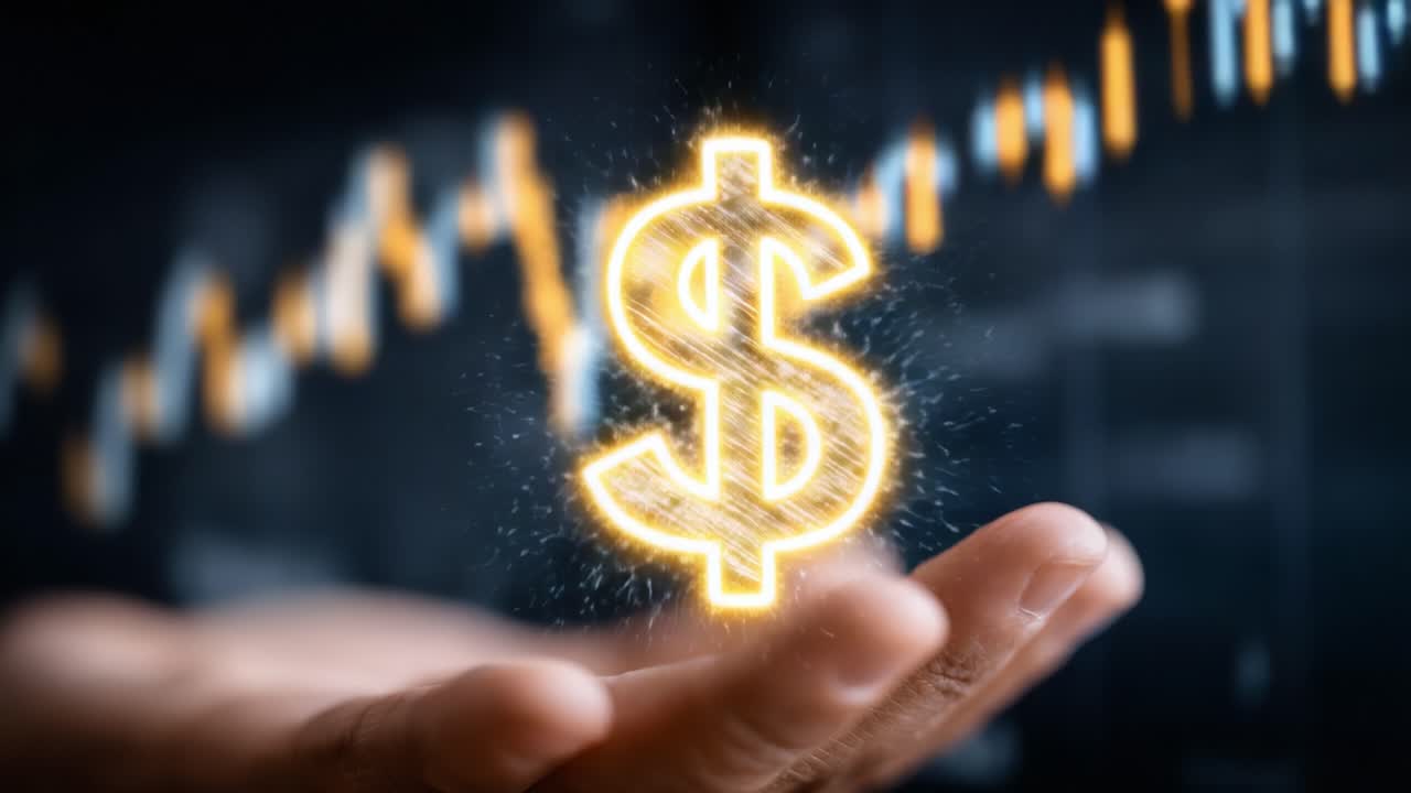 Crescita finanziaria dinamica: una rappresentazione sorprendente della ricchezza simboleggiata da un segno di dollaro sovrapposto a uno sfondo di grafici in crescita e tendenze di mercato