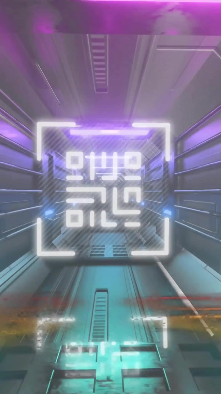 Animation of qr code with circles over digital tunnel