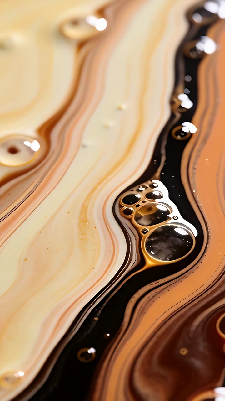 Vertical video: Showing layered paints shifting on tray, light flow moving droplets up dark channel