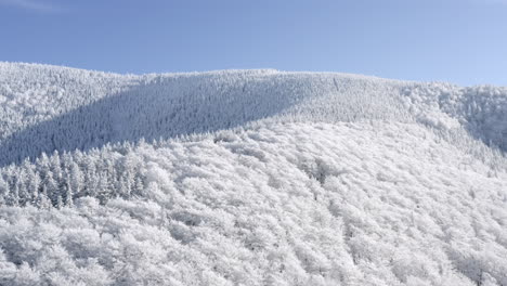 rising aerial shot of alpine mountain snow covered, breathtaking winter destination