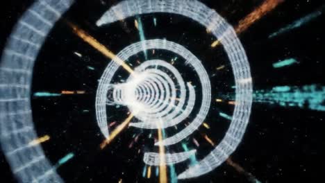 a captivating journey through a spiral tunnel of light: exploring the depths of a digital universe with twisting patterns and vibrant energy