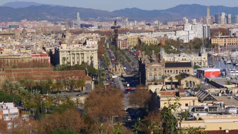 barcelona city sun light panoramic view from montjuic park 4k spain