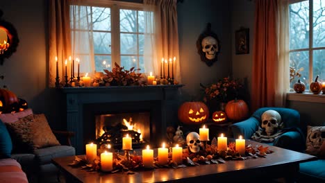 decoración de la sala de estar de halloween espeluznante