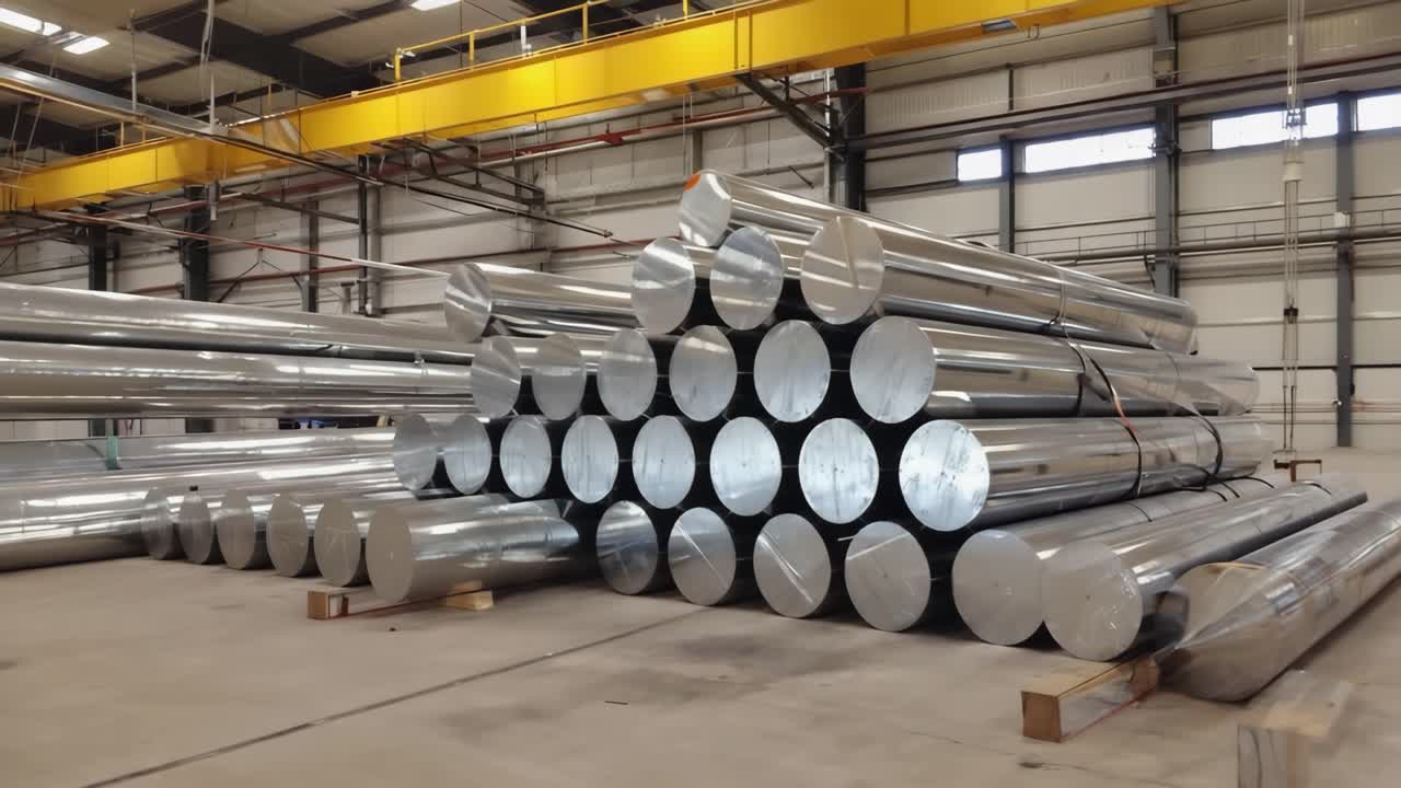 Stacks of Aluminum Cylinders in a Warehouse
