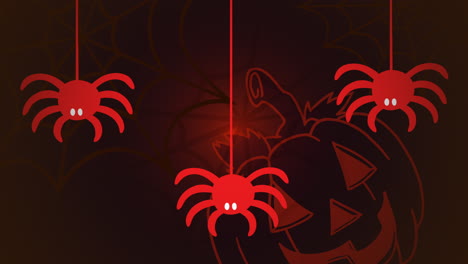 halloween animation with spiders and pumpkin on red background