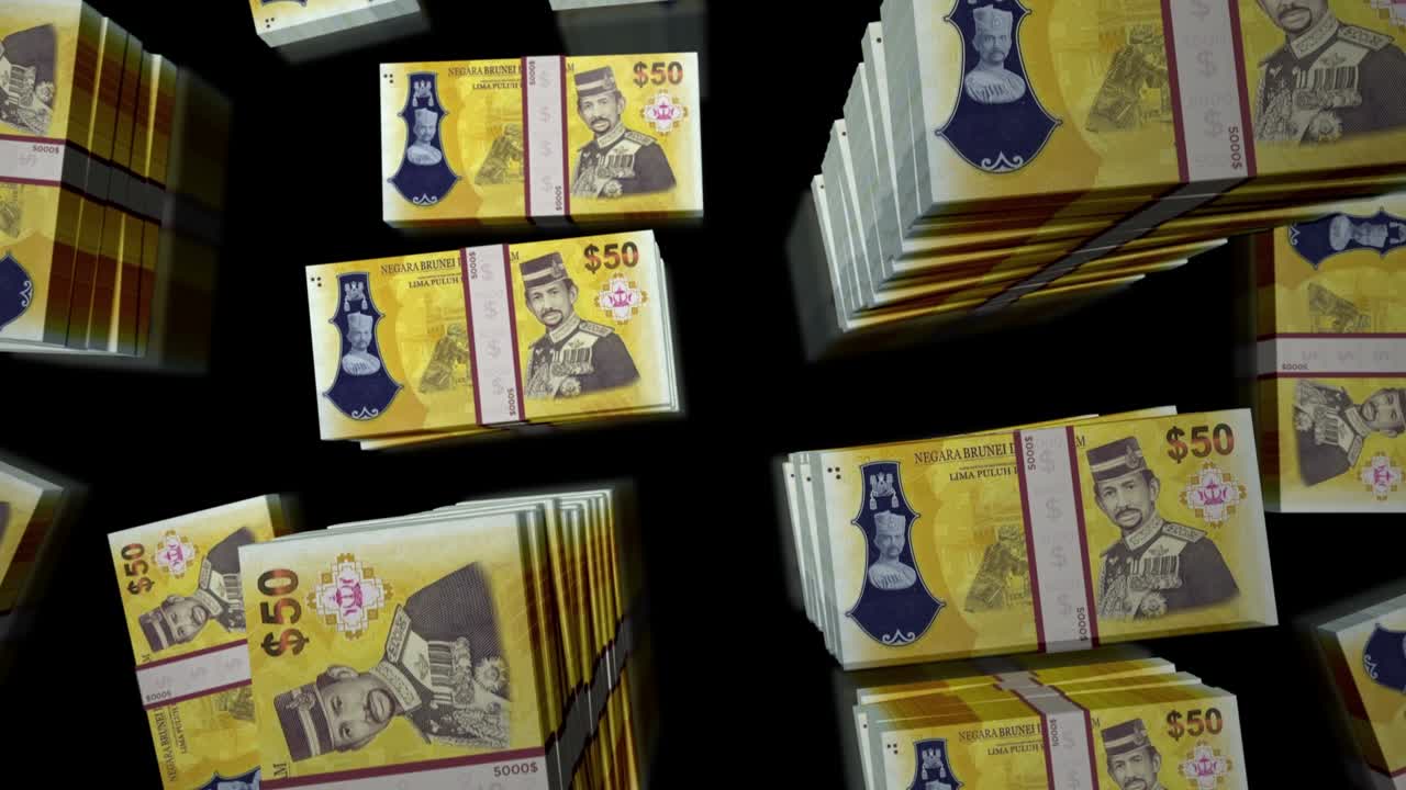 브루나이 달러 (brunei dollar) 를 날아다니는 돈, 지폐, 루프 애니메이션