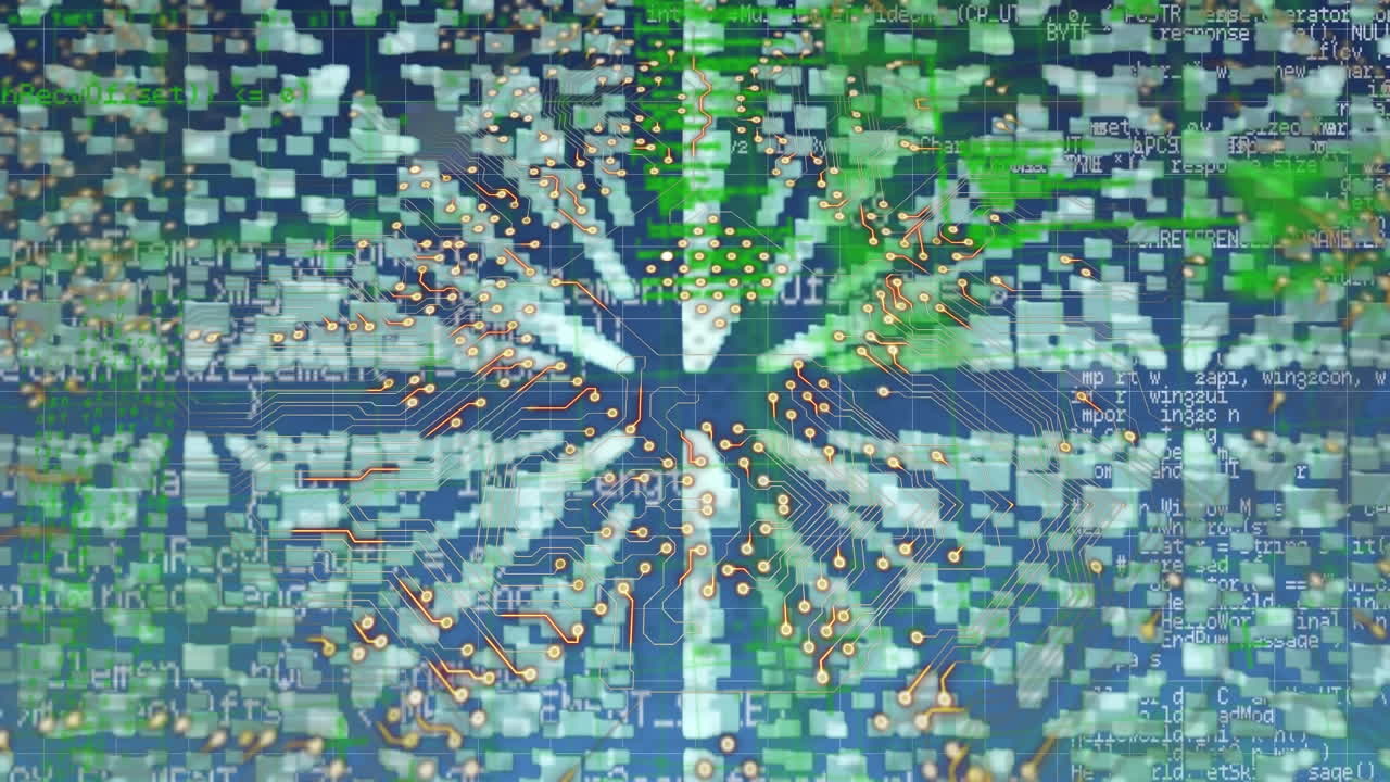 파란색 배경 위의 데이터 처리 애니메이션