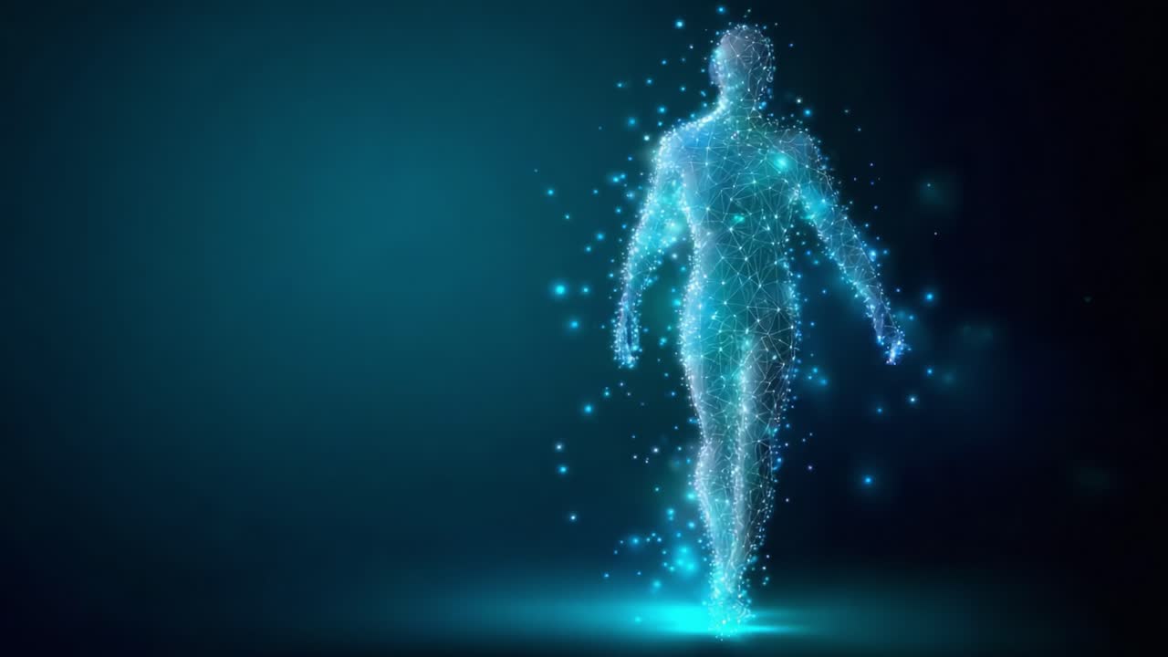 A Mesmerizing Digital Representation of a Human Figure Emitting a Radiant Glow, Capturing the Essence of Technology and Artistry in a Stunning Visual Journey